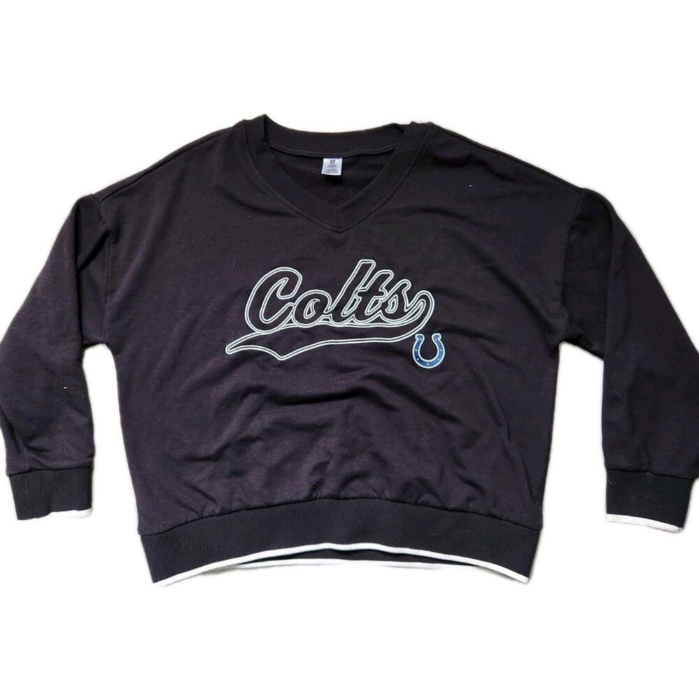 NFL Indianapolis Colts Sweatshirt Womens Large Blue V Neck Soft Stretch Relaxed